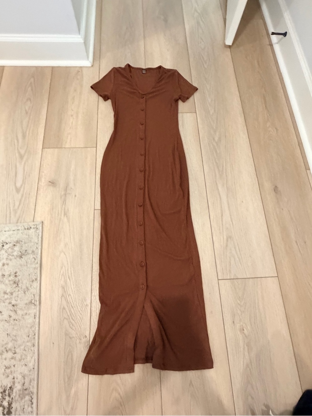 SHEIN Rust Brown Button-Front Maxi Dress